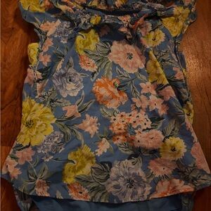 LOFT Blue and Yellow Floral Blouse